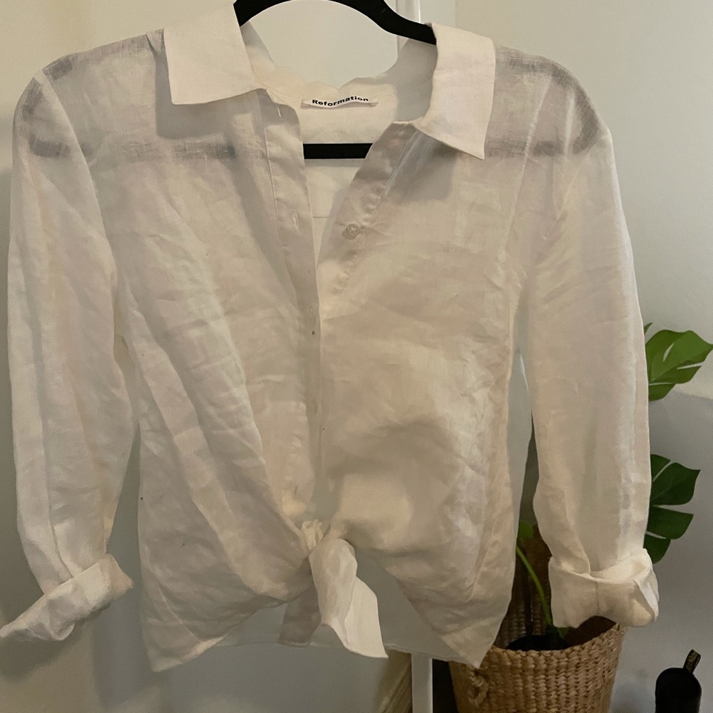 Reformation button up tie front top